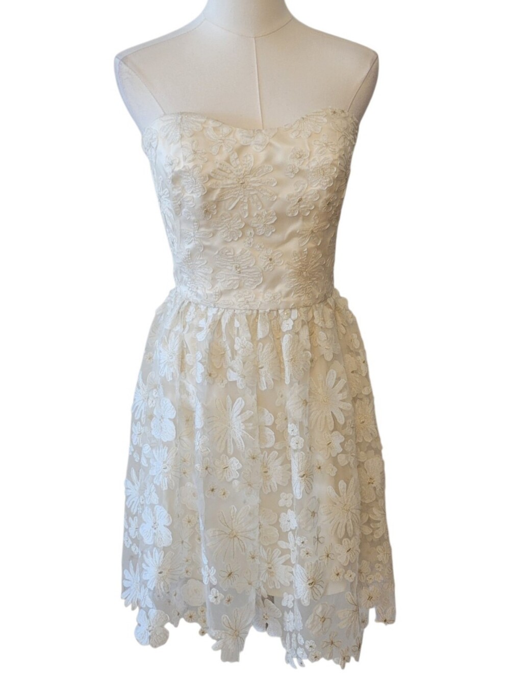 NWT Carol Hannah Ivory Floral Lace Silk Strapless Dress Size 8